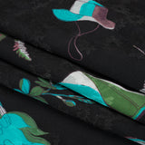 Floral Viscose Jacquard Print - Black, Blue and Red Camping Icons - Mood Exclusive Friend of Fern