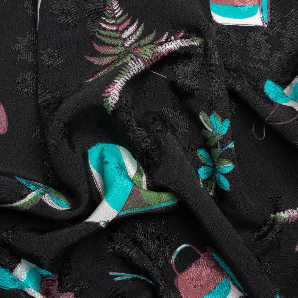 Floral Viscose Jacquard Print - Black, Blue and Red Camping Icons - Mood Exclusive Friend of Fern