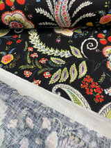 P Kaufmann Hidden Charms Linen Rayon Blend Fabric - Fiesta Black Birds And Berries Floral, 54" Width (By The Yard)