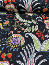 P Kaufmann Hidden Charms Linen Rayon Blend Fabric - Fiesta Black Birds And Berries Floral, 54" Width (By The Yard)
