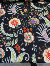 P Kaufmann Hidden Charms Linen Rayon Blend Fabric - Fiesta Black Birds And Berries Floral, 54" Width (By The Yard)