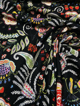 P Kaufmann Hidden Charms Linen Rayon Blend Fabric - Fiesta Black Birds And Berries Floral, 54" Width (By The Yard)