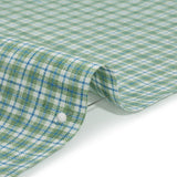 Grass Green, Blue and White Plaid Medium Weight Linen Woven