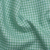 Grass Green, Blue and White Plaid Medium Weight Linen Woven