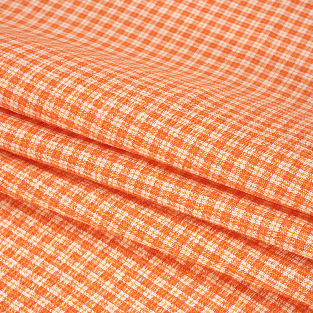 Orange, Yellow and White Plaid Medium Weight Linen Woven