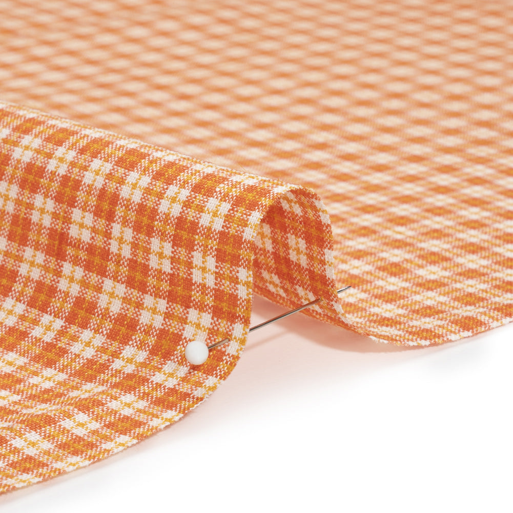 Orange, Yellow and White Plaid Medium Weight Linen Woven