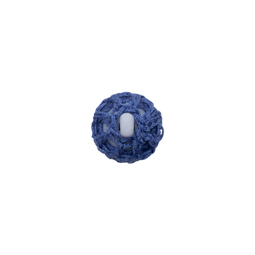 Matte Blue Crochet Fabric Covered Shank Back Button - 18L/11.5mm