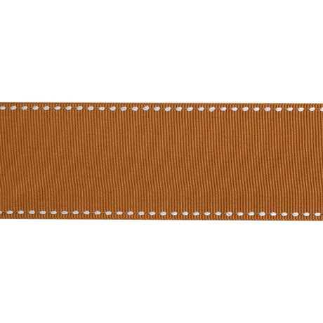 Grosgrain Ribbon with White Stitched Borders - Light Brown - 1.5"