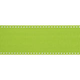 Grosgrain Ribbon with White Stitched Borders - Lime Green - 1.5"