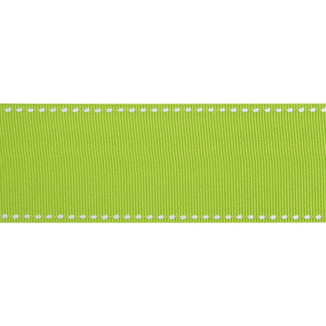 Grosgrain Ribbon with White Stitched Borders - Lime Green - 1.5"