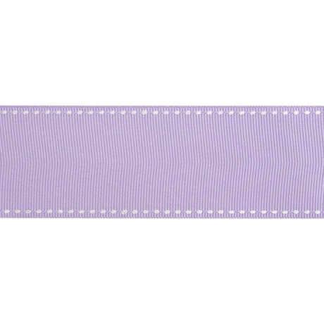 Grosgrain Ribbon with White Stitched Borders - Lilac - 1.5"