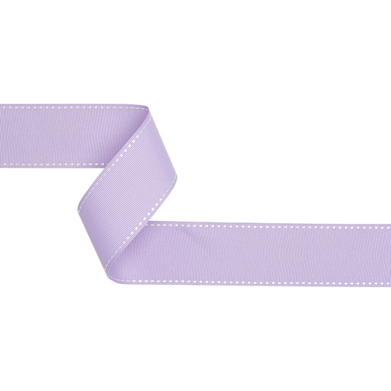 Grosgrain Ribbon with White Stitched Borders - Lilac - 1.5"