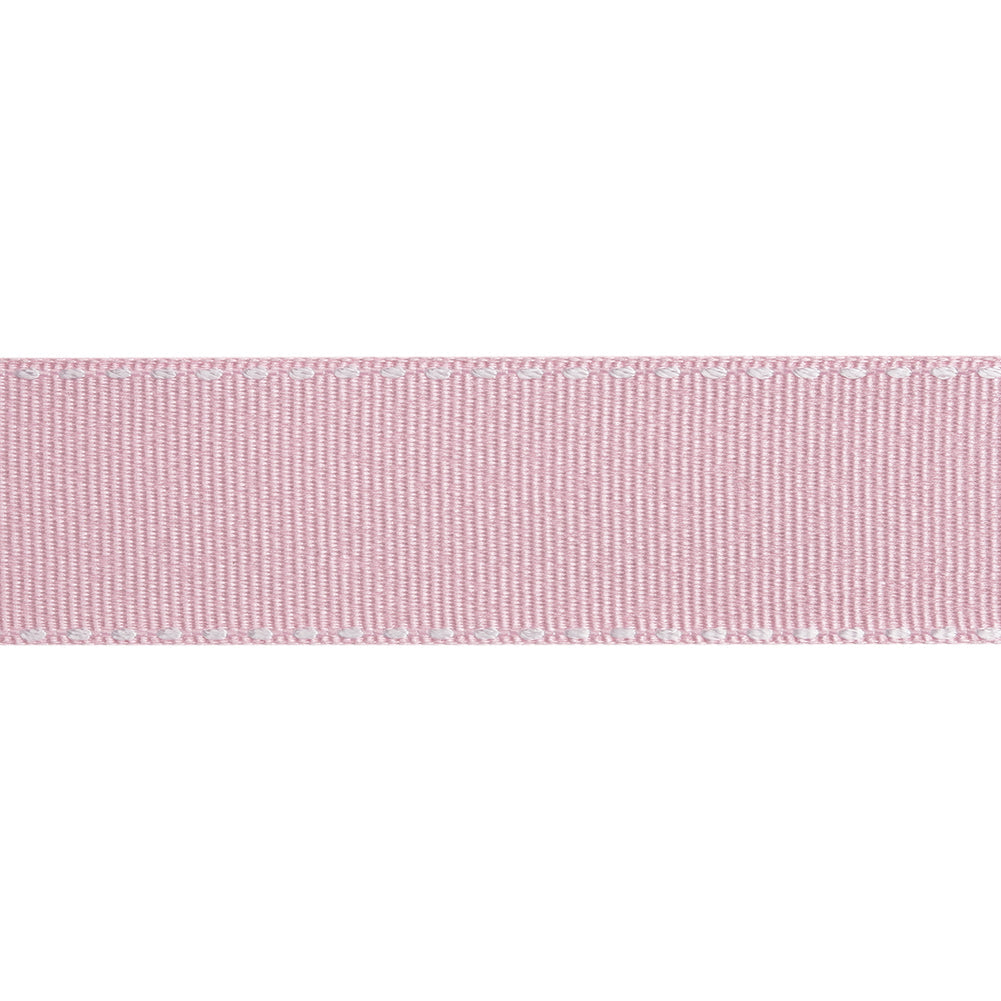 Grosgrain Ribbon with White Stitched Borders - Baby Pink - 1"