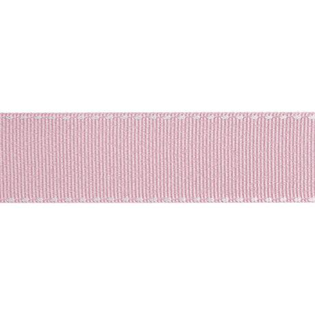 Grosgrain Ribbon with White Stitched Borders - Baby Pink - 1"