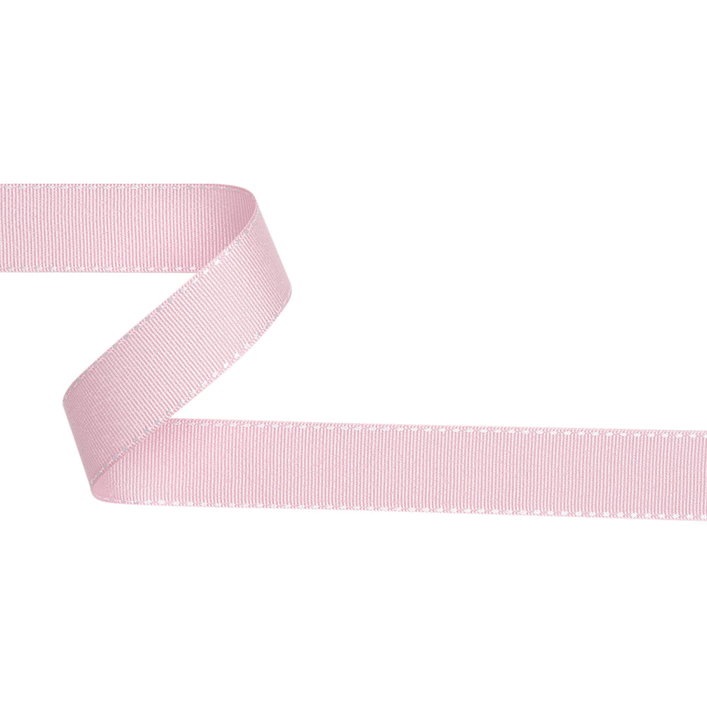 Grosgrain Ribbon with White Stitched Borders - Baby Pink - 1"