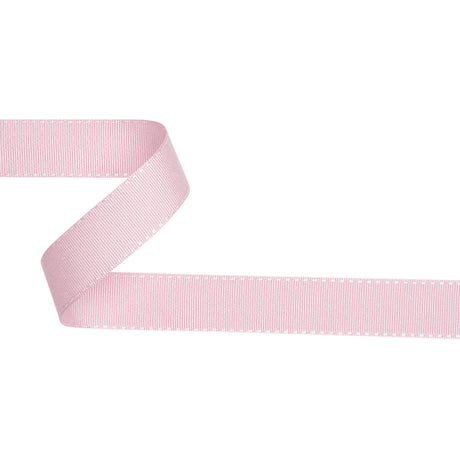 Grosgrain Ribbon with White Stitched Borders - Baby Pink - 1"
