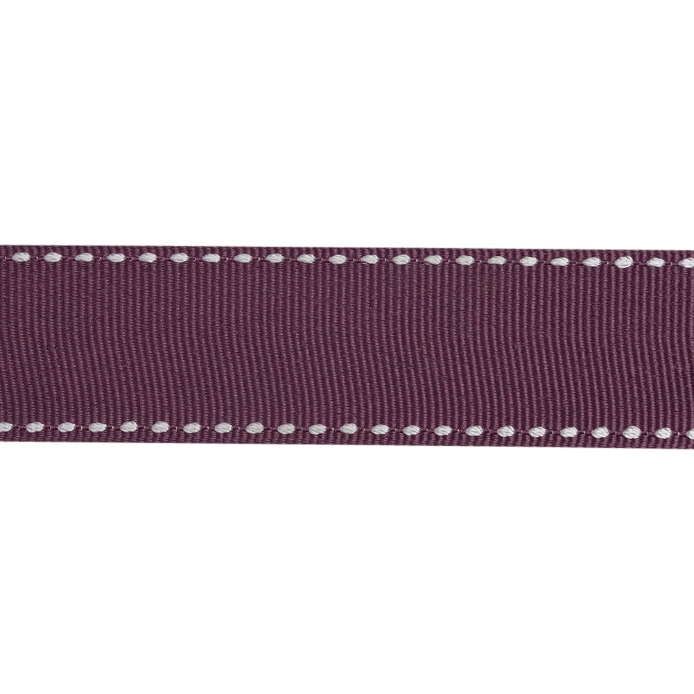 Grosgrain Ribbon with White Stitched Borders - Plum Purple - 1"