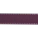 Grosgrain Ribbon with White Stitched Borders - Plum Purple - 1"
