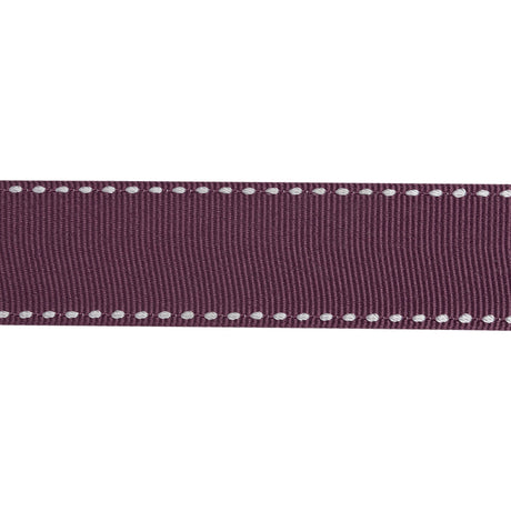 Grosgrain Ribbon with White Stitched Borders - Plum Purple - 1"