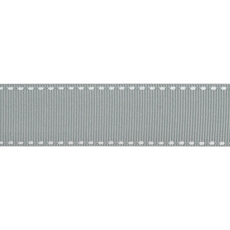 Grosgrain Ribbon with White Stitched Borders - Gray - 1"