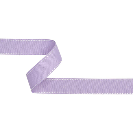Grosgrain Ribbon with White Stitched Borders - Lilac - 1"