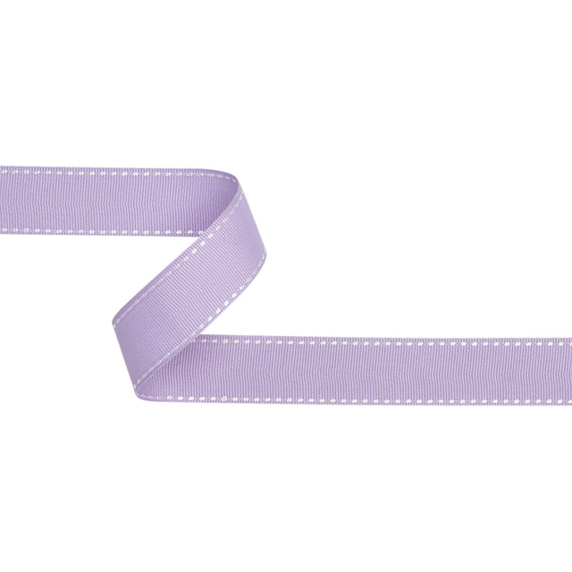 Grosgrain Ribbon with White Stitched Borders - Lilac - 1"