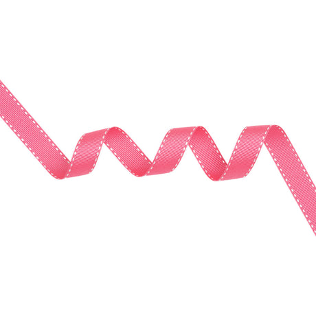 Grosgrain Ribbon with White Stitched Borders - Hot Pink - 0.625"
