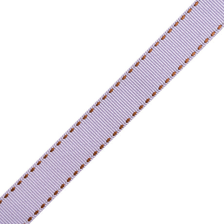 Grosgrain Ribbon with Brown Stitched Borders - Lilac - 0.625"