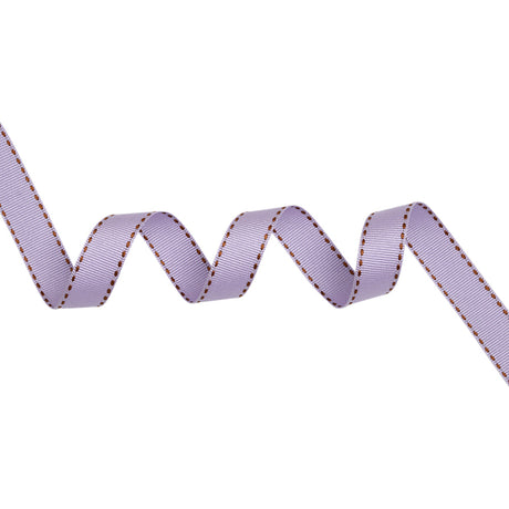Grosgrain Ribbon with Brown Stitched Borders - Lilac - 0.625"