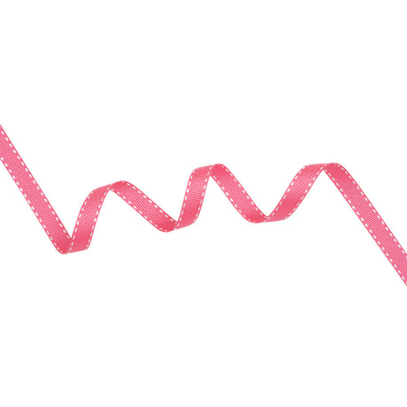 Grosgrain Ribbon with White Stitched Borders - Hot Pink - 0.4375"