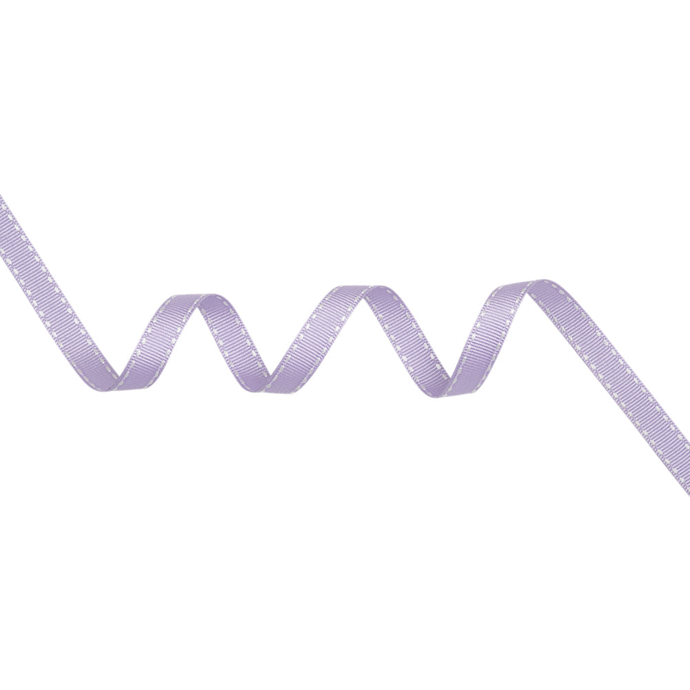 Grosgrain Ribbon with White Stitched Borders - Lilac - 0.4375"