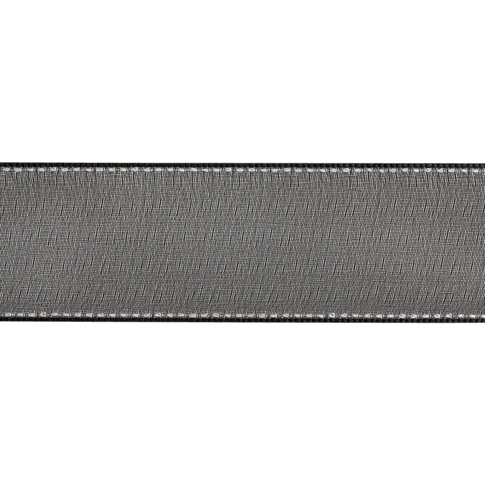 Sheer Ribbon with White Stitched Border - 1.625" - Black
