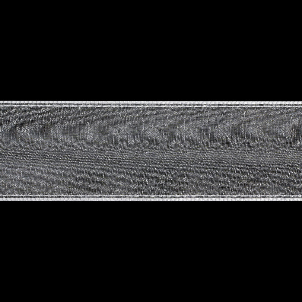 Sheer Ribbon with White Stitched Border - 1.625" - White