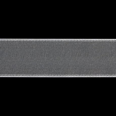 Sheer Ribbon with White Stitched Border - 1.625" - White