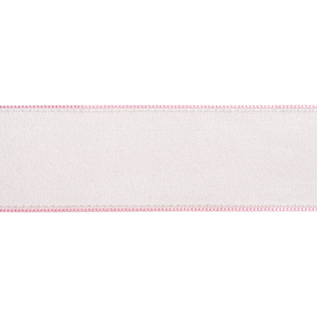 Sheer Ribbon with White Stitched Border - 1.625" - Pink