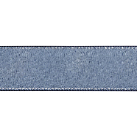 Sheer Ribbon with White Stitched Border - 1.5" - Navy