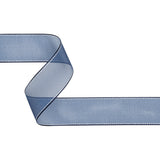 Sheer Ribbon with White Stitched Border - 1.5" - Navy