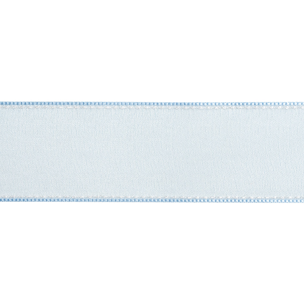 Sheer Ribbon with White Stitched Border - 1.5" - Baby Blue