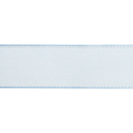 Sheer Ribbon with White Stitched Border - 1.5" - Baby Blue