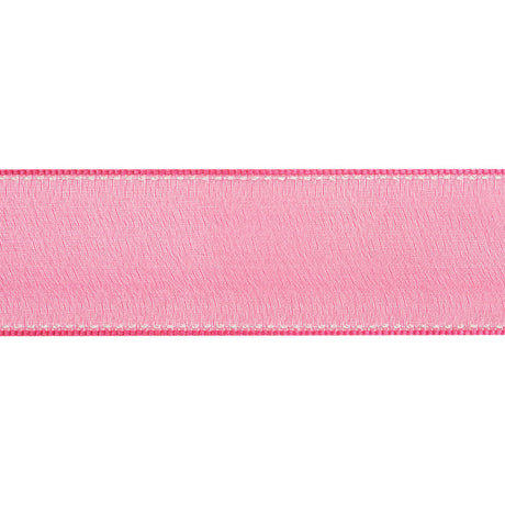 Sheer Ribbon with White Stitched Border - 1.5" - Fuchsia