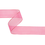 Sheer Ribbon with White Stitched Border - 1.5" - Fuchsia