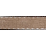Sheer Ribbon with White Stitched Border - 1" - Brown