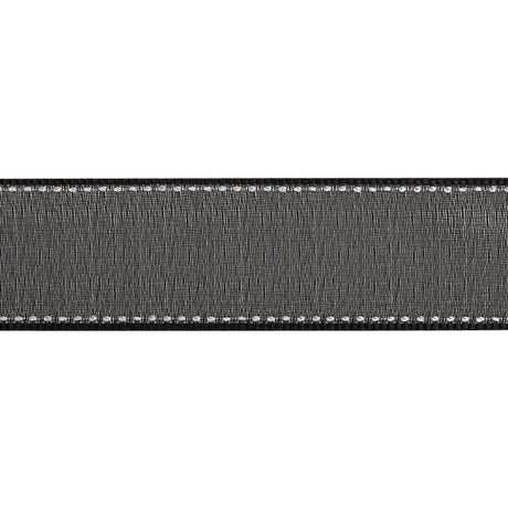 Sheer Ribbon with White Stitched Border - 1" - Black