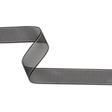 Sheer Ribbon with White Stitched Border - 1" - Black