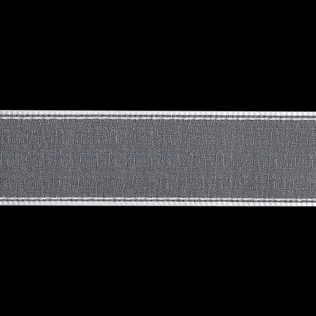 Sheer Ribbon with White Stitched Border - 1" - White