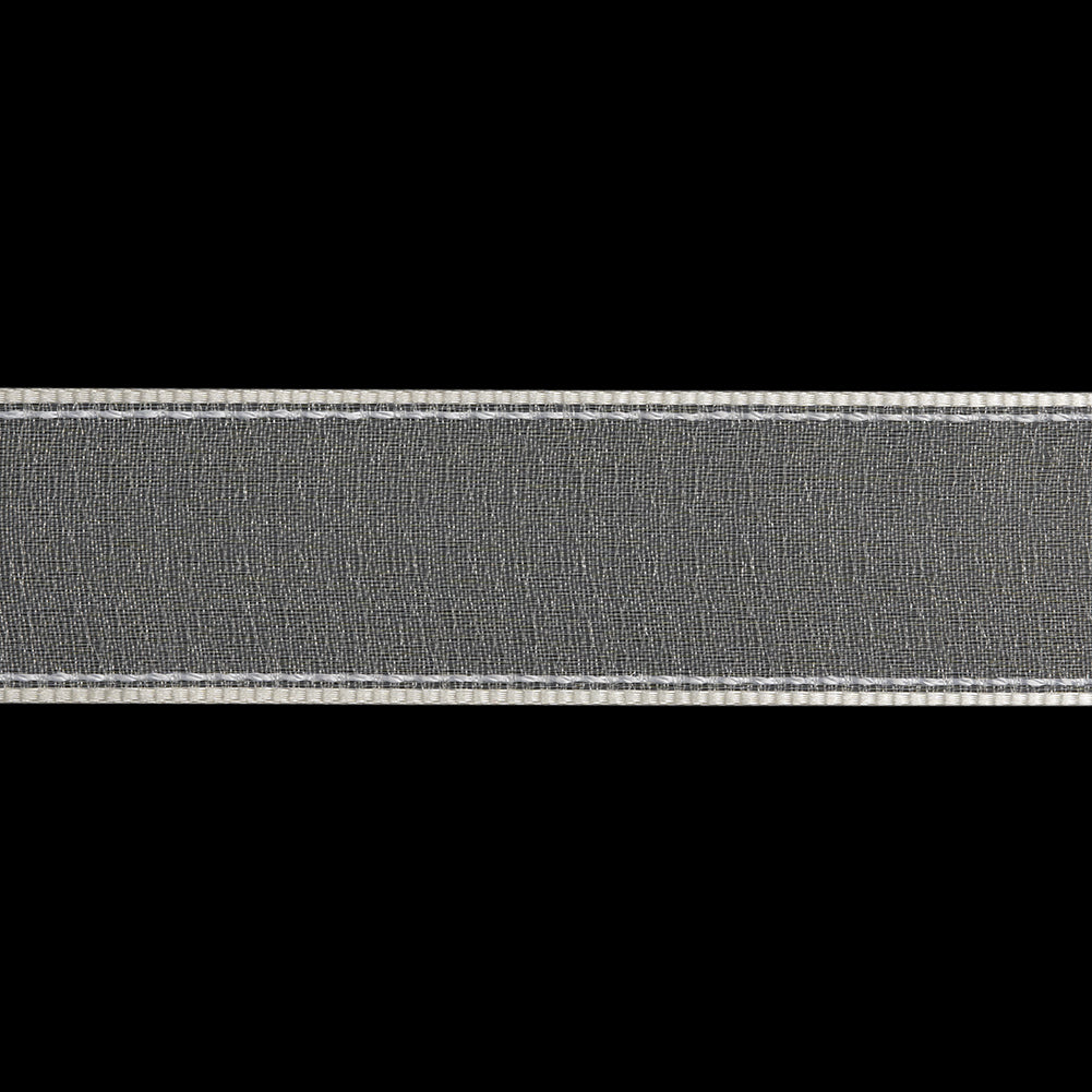 Sheer Ribbon with White Stitched Border - 1" - Ivory