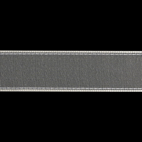 Sheer Ribbon with White Stitched Border - 1" - Ivory