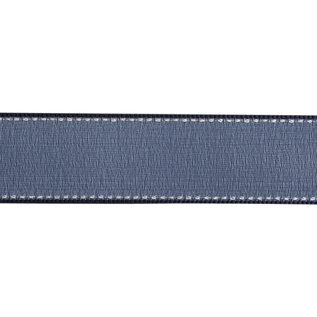 Sheer Ribbon with White Stitched Border - 1" - Navy