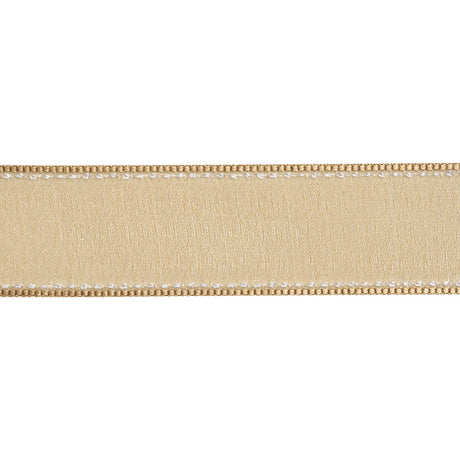 Sheer Ribbon with White Stitched Border - 1" - Coffee