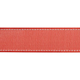 Sheer Ribbon with White Stitched Border - 1" - Red
